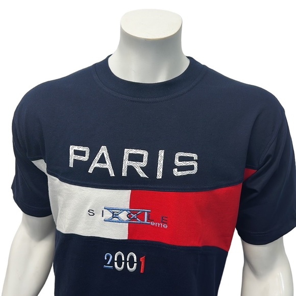 Vintage 2001 France Estelle Navy Red White Paris SIECLE XXI Embroidered Shirt MD - Picture 6 of 9